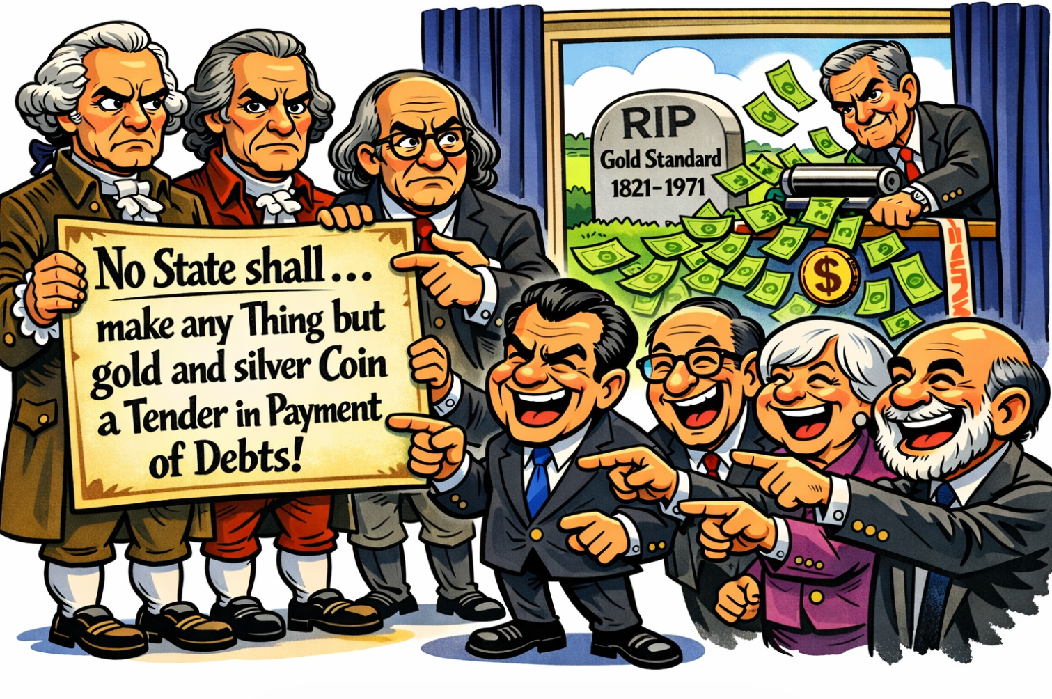 Cartoon on the abandonment of the gold standard